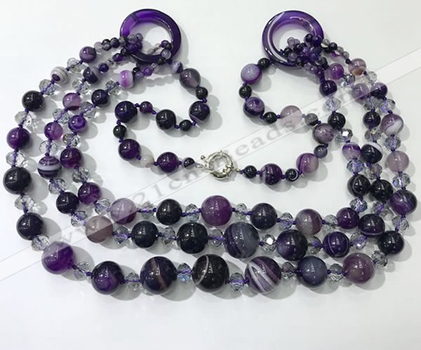 CGN622 24 inches chinese crystal & striped agate beaded necklaces
