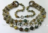 CGN629 24 inches chinese crystal & striped agate beaded necklaces