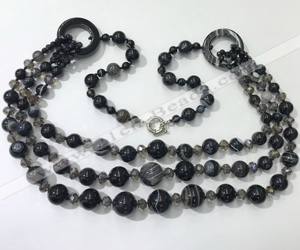 CGN631 24 inches chinese crystal & striped agate beaded necklaces