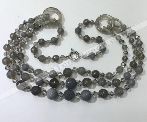 CGN638 24 inches chinese crystal & striped agate beaded necklaces