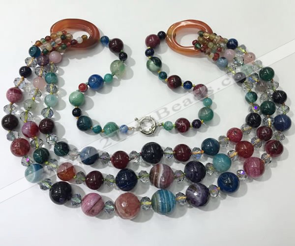 CGN643 24 inches chinese crystal & striped agate beaded necklaces