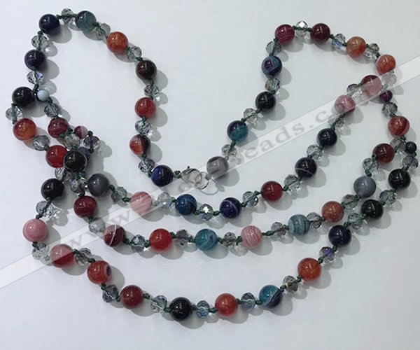 CGN661 22 inches chinese crystal & striped agate beaded necklaces