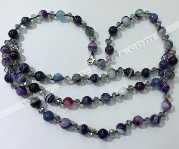 CGN662 22 inches chinese crystal & striped agate beaded necklaces