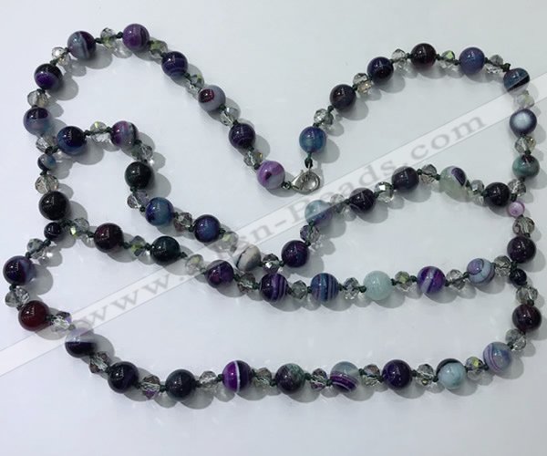 CGN663 22 inches chinese crystal & striped agate beaded necklaces