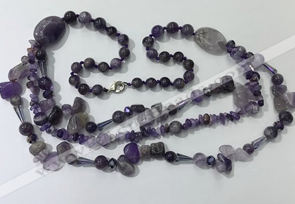 CGN680 23.5 inches chinese crystal & amethyst beaded necklaces