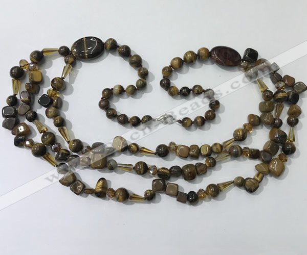 CGN686 23.5 inches chinese crystal & yellow tiger eye beaded necklaces