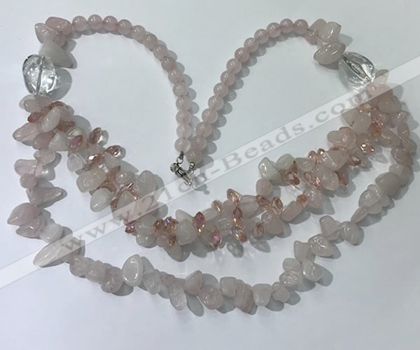 CGN695 22.5 inches chinese crystal & rose quartz beaded necklaces