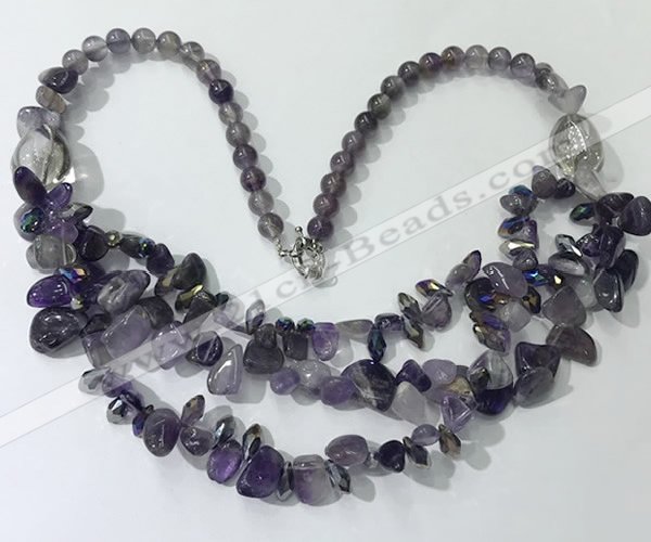 CGN697 22.5 inches chinese crystal & amethyst beaded necklaces