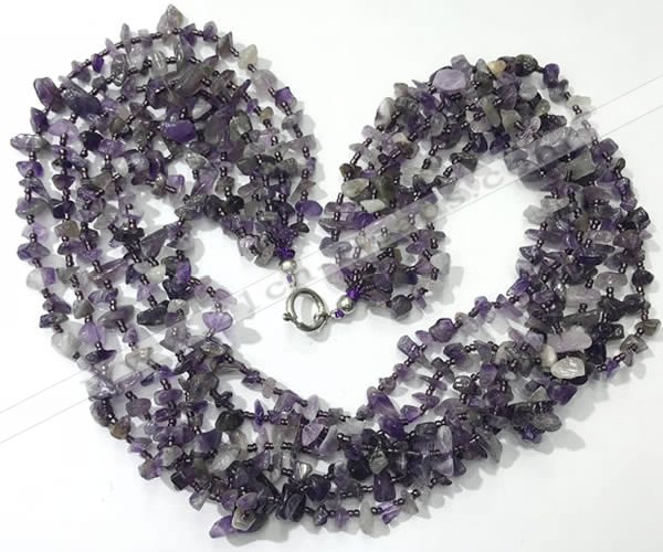 CGN721 19.5 inches stylish 6 rows amethyst chips necklaces