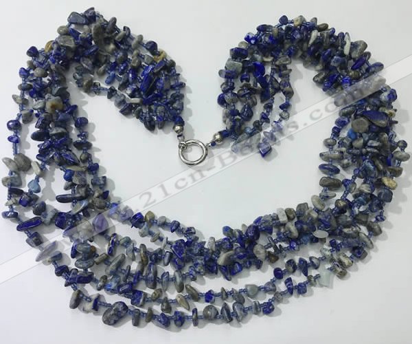 CGN728 19.5 inches stylish 6 rows lapis lazuli chips necklaces