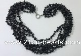 CGN738 19.5 inches stylish 6 rows black agate chips necklaces