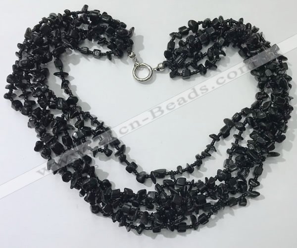 CGN738 19.5 inches stylish 6 rows black agate chips necklaces