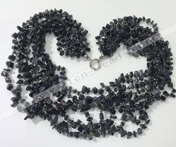 CGN748 19.5 inches stylish 8 rows blue goldstone chips necklaces