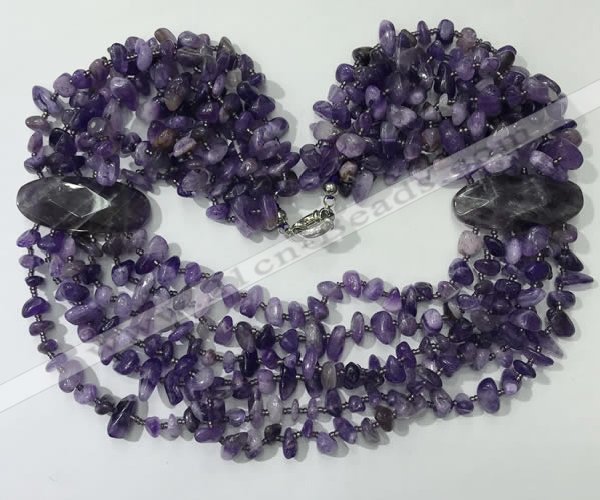 CGN756 20 inches stylish 6 rows amethyst chips necklaces