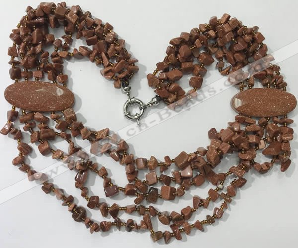 CGN766 20 inches stylish 6 rows goldstone chips necklaces