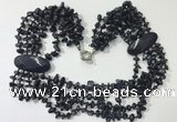 CGN767 20 inches stylish 6 rows blue goldstone chips necklaces