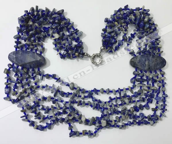 CGN769 20 inches stylish 6 rows lapis Lazuli chips necklaces