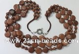 CGN800 23.5 inches stylish 3 rows round & coin goldstone necklaces