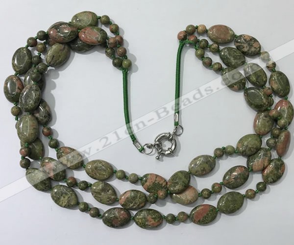 CGN802 23.5 inches stylish 3 rows round & oval unakite necklaces