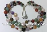 CGN803 23.5 inches stylish 3 rows round & coin mixed gemstone necklaces