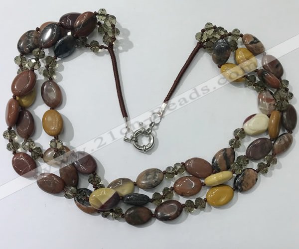 CGN808 23.5 inches 3 rows chinese crystal & mookaite necklaces