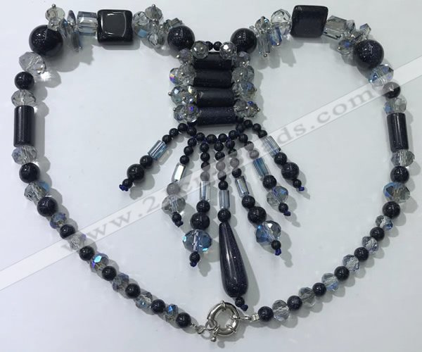 CGN813 19.5 inches chinese crystal & blue goldstone statement necklaces