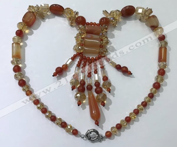 CGN814 19.5 inches chinese crystal & red agate statement necklaces
