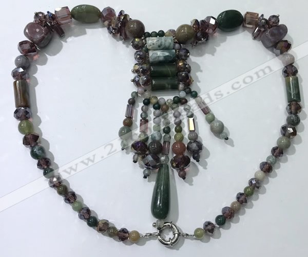 CGN815 19.5 inches chinese crystal & Indian agate statement necklaces