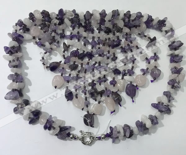 CGN827 20 inches stylish amethyst & rose quartz statement necklaces