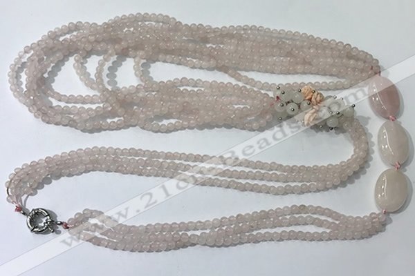 CGN845 30 inches trendy rose quartz long beaded necklaces