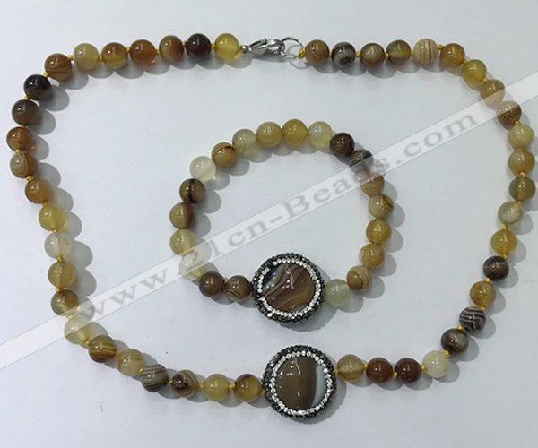 CGN870 19.5 inches 8mm round striped agate jewelry sets
