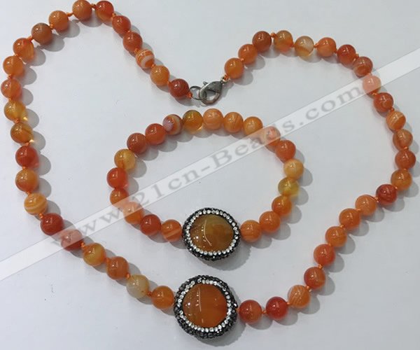 CGN873 19.5 inches 8mm round striped agate jewelry sets