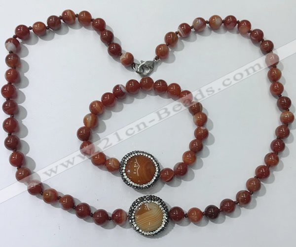 CGN874 19.5 inches 8mm round striped agate jewelry sets