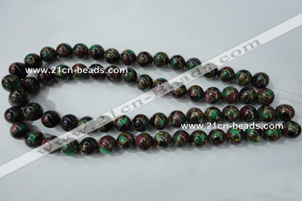 CGO05 15.5 inches 12mm round gold multi-color stone beads