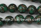 CGO105 15.5 inches 14mm round gold green color stone beads