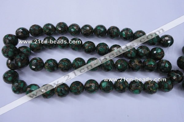 CGO116 15.5 inches 16mm faceted round gold green color stone beads