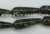 CGO130 15.5 inches 8*20mm teardrop gold green color stone beads