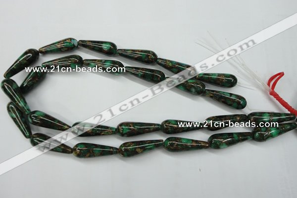 CGO131 15.5 inches 10*30mm teardrop gold green color stone beads