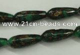 CGO135 15.5 inches 8*20mm faceted teardrop gold green color stone beads