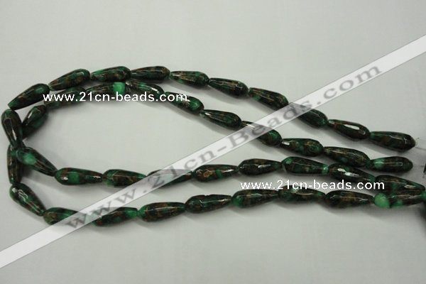 CGO137 15.5 inches 12*40mm faceted teardrop gold green color stone beads