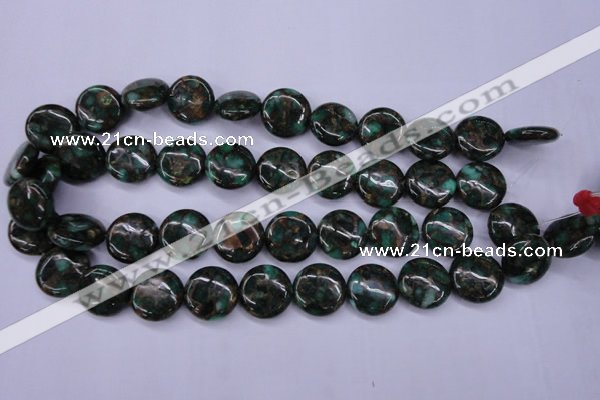 CGO142 15.5 inches 16mm flat round gold green color stone beads