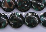 CGO143 15.5 inches 18mm flat round gold green color stone beads