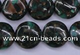 CGO144 15.5 inches 20mm flat round gold green color stone beads