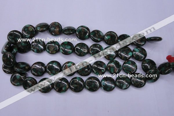 CGO144 15.5 inches 20mm flat round gold green color stone beads