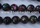 CGO16 15.5 inches 14mm faceted round gold multi-color stone beads