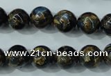 CGO164 15.5 inches 12mm round gold blue color stone beads