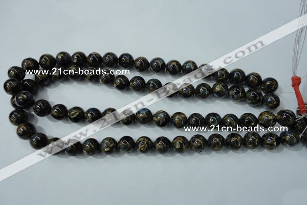 CGO164 15.5 inches 12mm round gold blue color stone beads