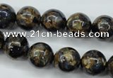 CGO165 15.5 inches 14mm round gold blue color stone beads