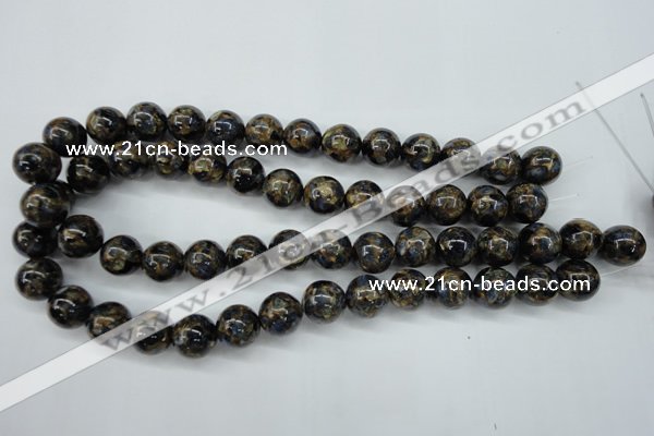 CGO165 15.5 inches 14mm round gold blue color stone beads