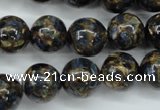 CGO168 15.5 inches 20mm round gold blue color stone beads